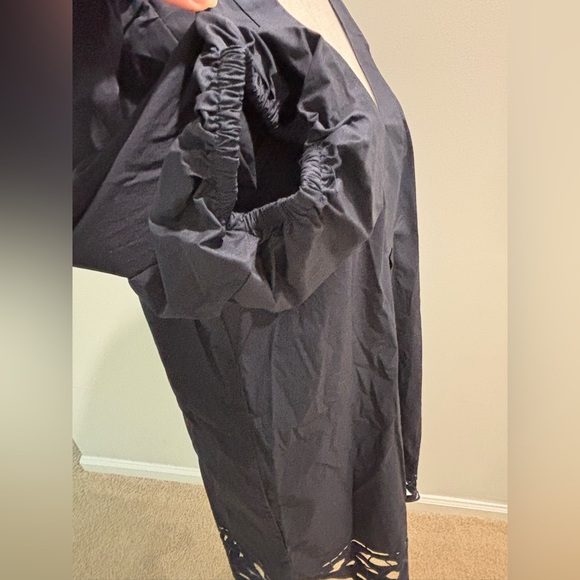 🆕 FOR CYNTHIA Navy Puff Sleeve Embroidered Hem Midi Dress - Picture 7 of 15